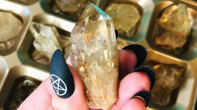 Citrine crystal on crystal background