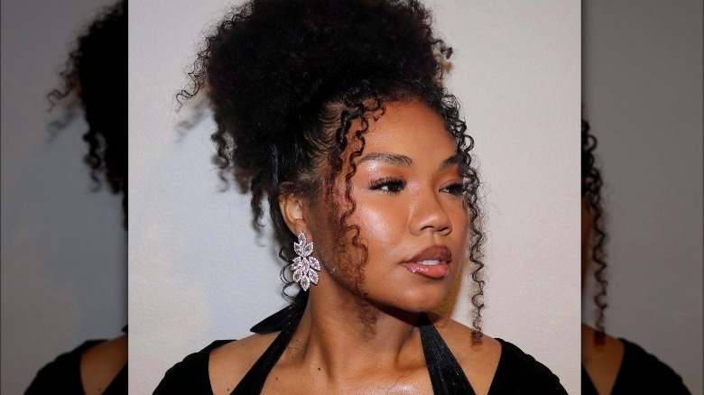 Woman with curly curve bangs