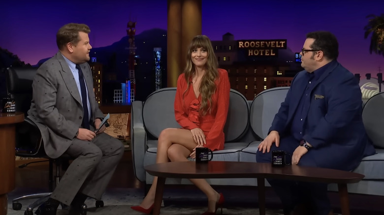 James Corden interviewing Dakota Johnson