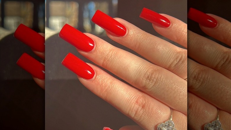 Bright red nails