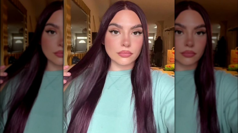 Woman with plum velvet hair