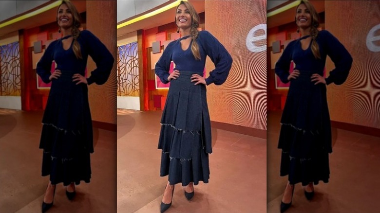 Denim maxi skirt blue top