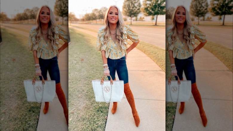 Dark jeans with knee boots