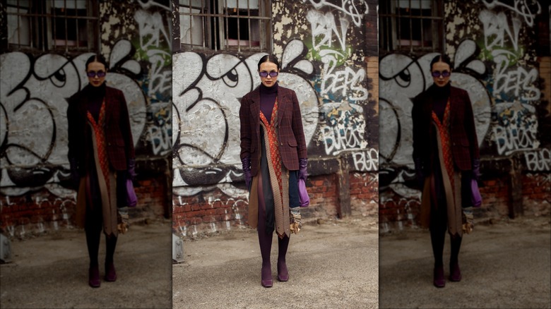 woman wearing turtleneck dress