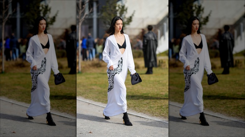 woman wearing deep neckline dress