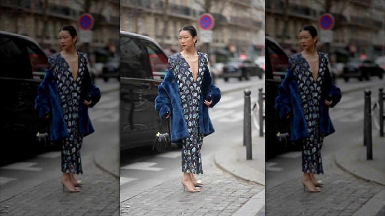 woman wearing deep v-neck dress