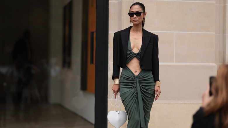 woman wearing plunging neckline dress