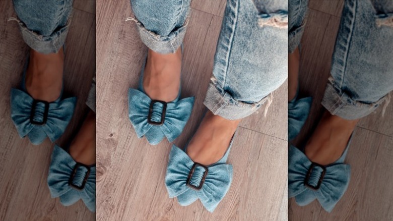 Bow denim ballet flats