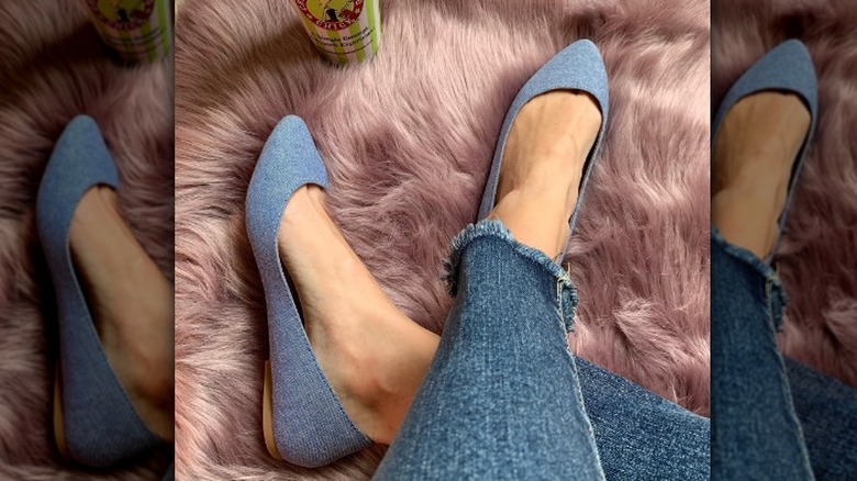 Denim ballet flats with jeans