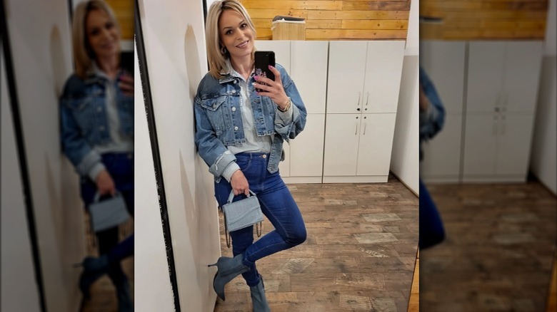 Woman wearing denim in layers