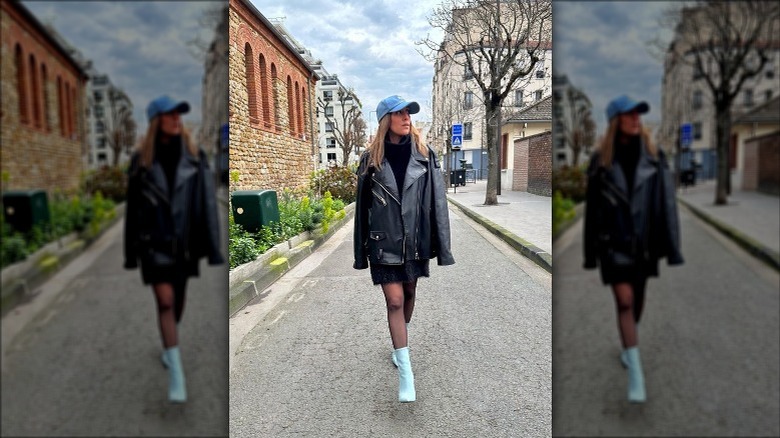 Woman in short denim boots