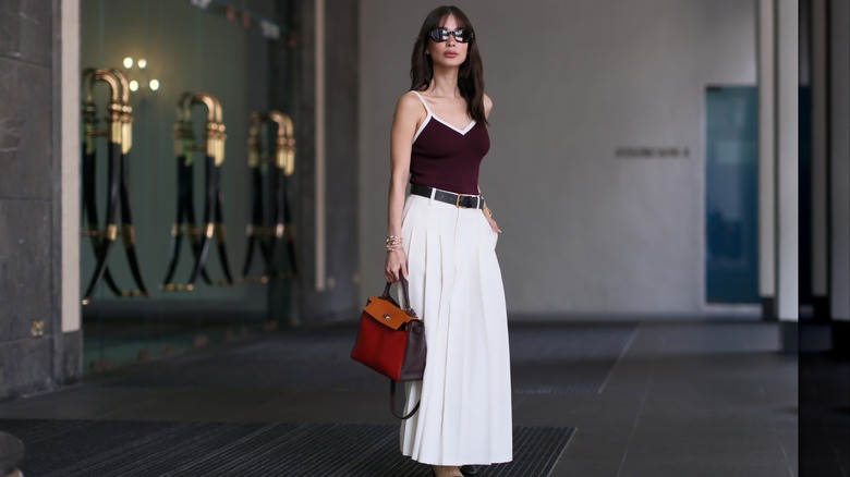 White pleated maxi skirt