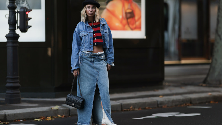 Woman long denim skirt jacket