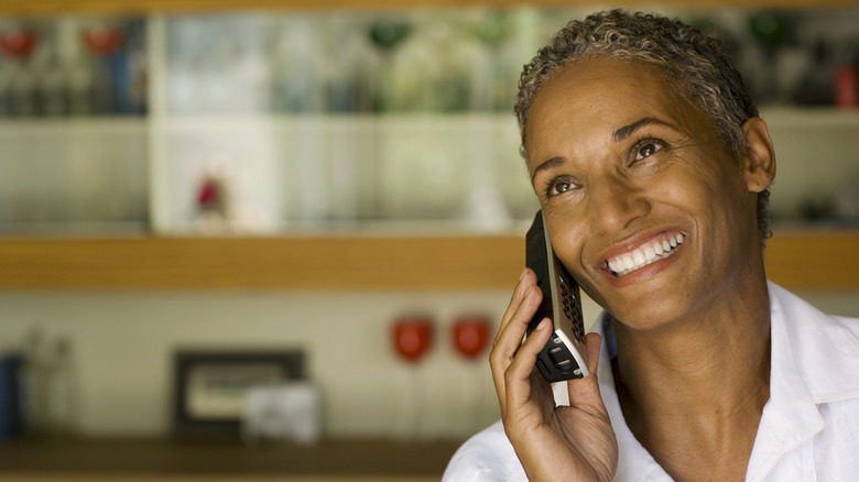 Woman speaks on phone