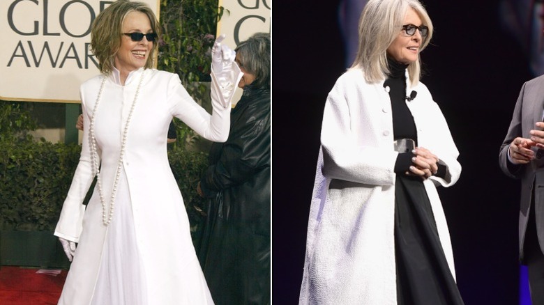 Diane Keaton wears monochromatic white and black-and-white