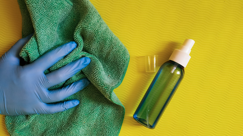 Cleaning products on mat