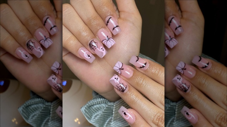 pink halloween dip powder nails
