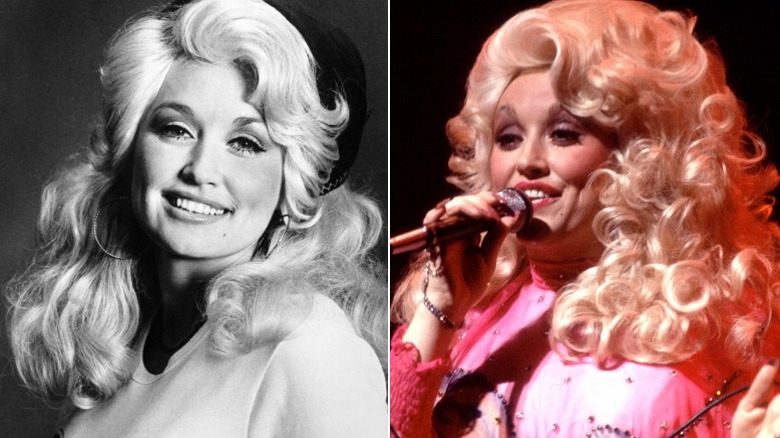 Dolly Parton sporting massive blond hair in the 1970s