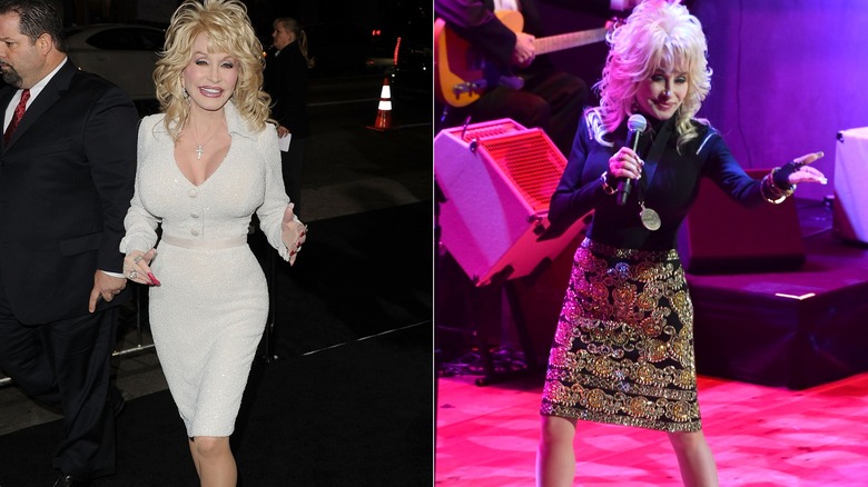 Dolly Parton at the "Joyful Noise" premiere in January 2012 in Hollywood / Dolly Parton performs at the Country Music Hall of Fame and Museum in October 2016 in Nashville