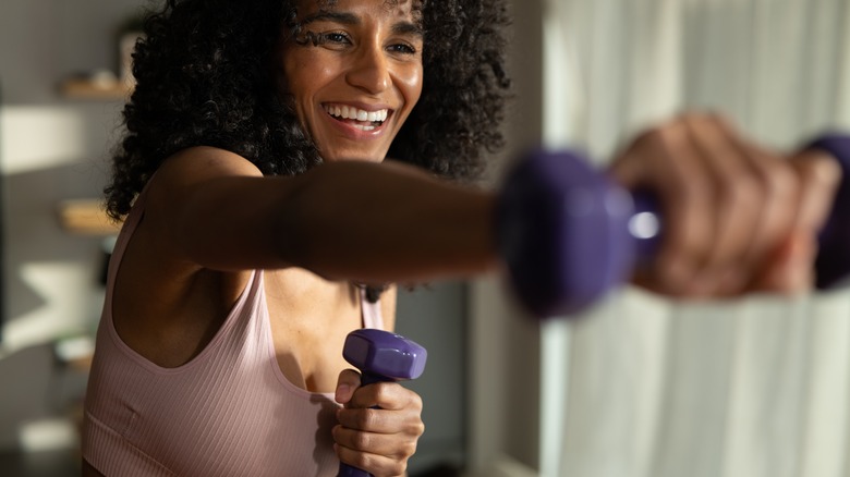 working out in sports bra