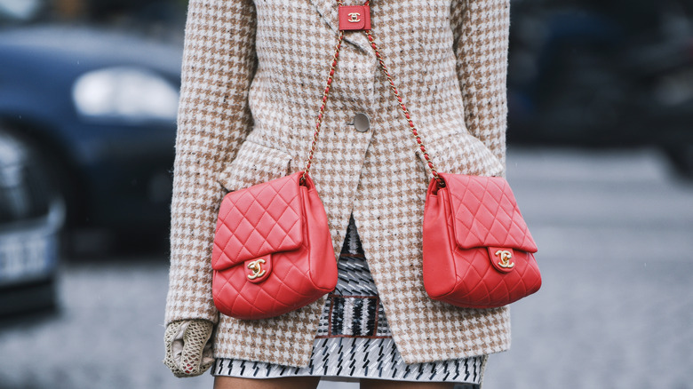 woman with yellow prada bag