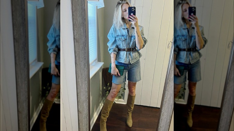 Belted jacket jeans with cutoffs