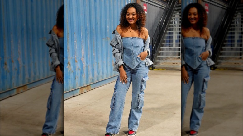 Denim cargos with a handkerchief top