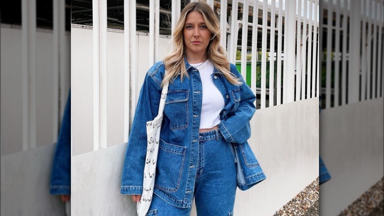 Double denim and white shirt