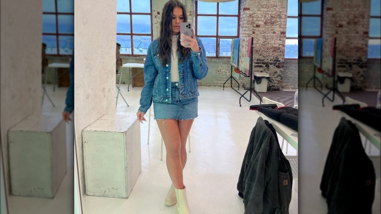 Denim mini skirt with jacket