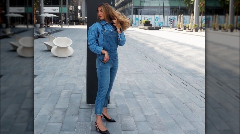 Denim overalls with long sleeves
