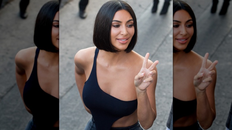 Kim Kardashian with a sleek lob cut in 2018