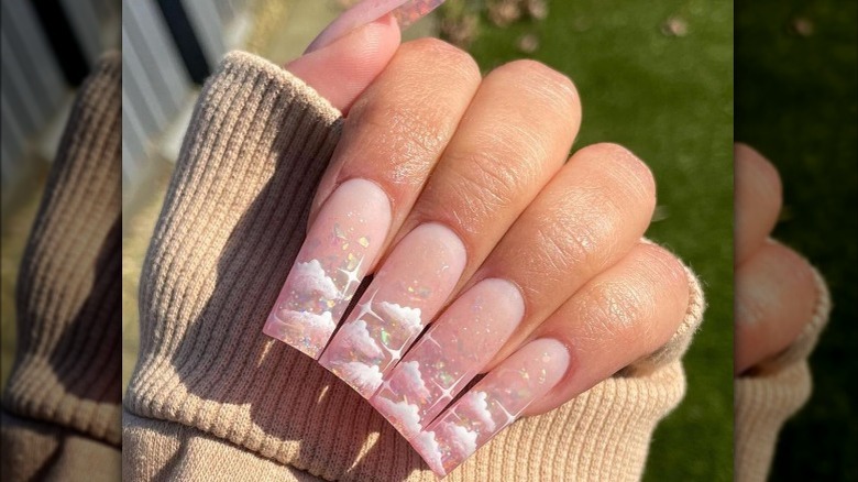 long glitter cloud nails