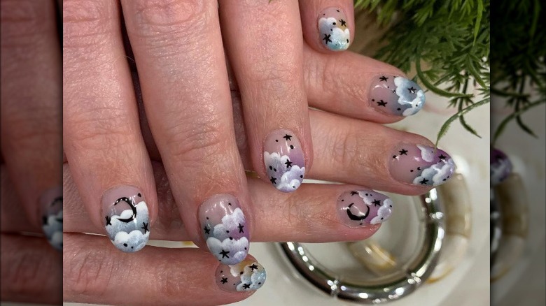 black and white cloud nails