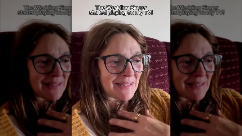 Drew Barrymore watching "The Wedding Singer"