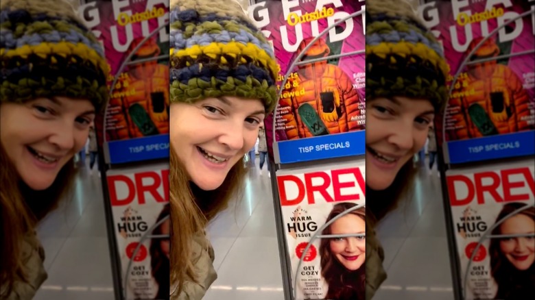 Drew Barrymore reacting to magazine
