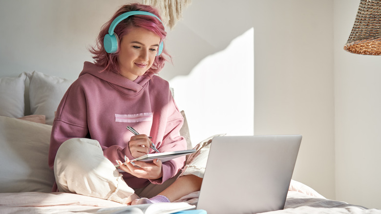 woman with headphones