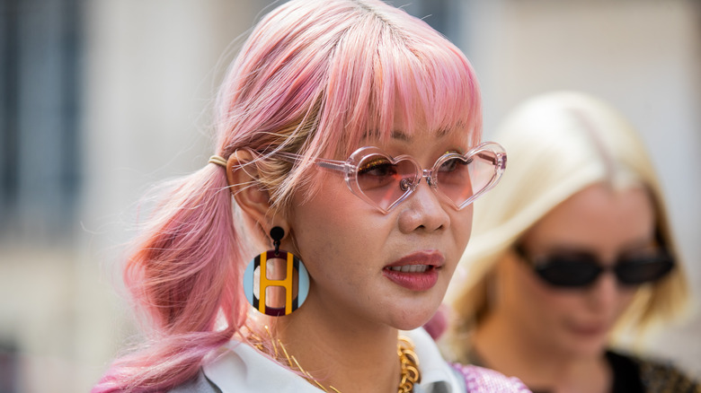 woman with bangs updo