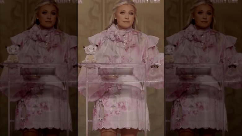 Erika Kirk speaking onstage for Turning Point USA