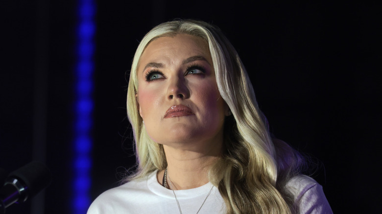 Erika Kirk wearing a white t-shirt