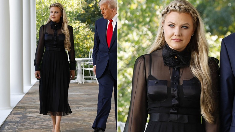 Erika Kirk (L), wife of late conservative activist Charlie Kirk, arrives with U.S. President Donald Trump as he posthumously awards the Presidential Medal of Freedom to Charlie Kirk during a ceremony in the Rose Garden of the White House on October 14, 2025