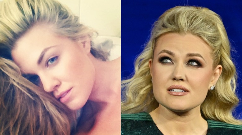 Erika Kirk without makeup versus Erika Kirk with a caked up makeup look at the Charlie Kirk Legacy Award