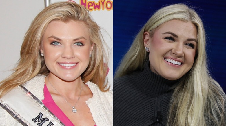 A side by side image of Erika Kirk in 2012 and 2025