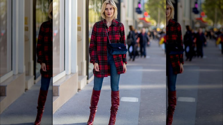 Woman in dark wash denim 