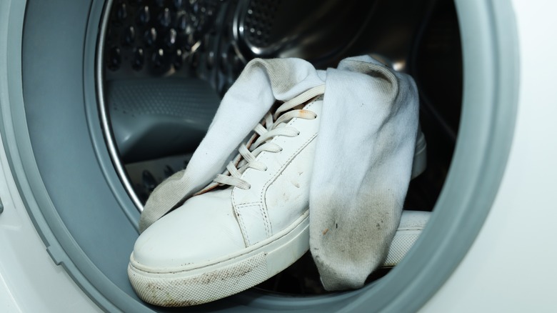 shoe and sock in washer