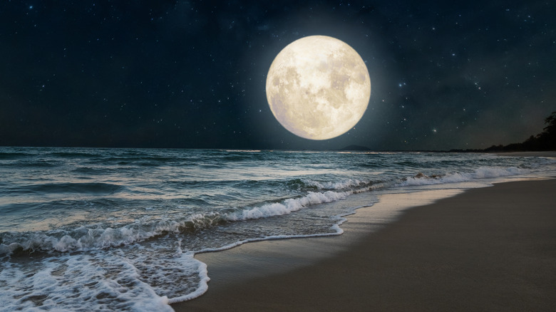 Full moon above the shore
