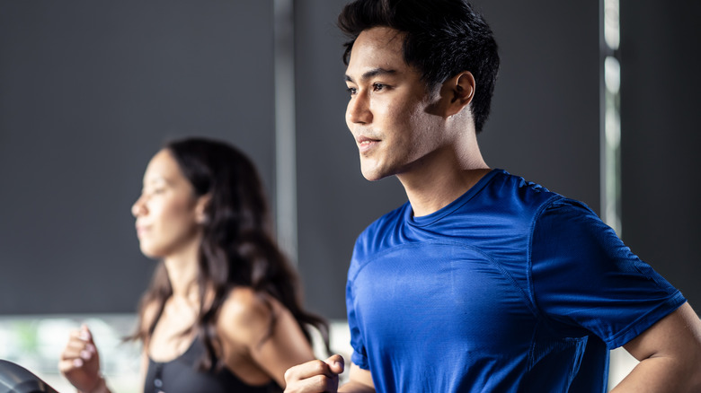 Man and woman exercising