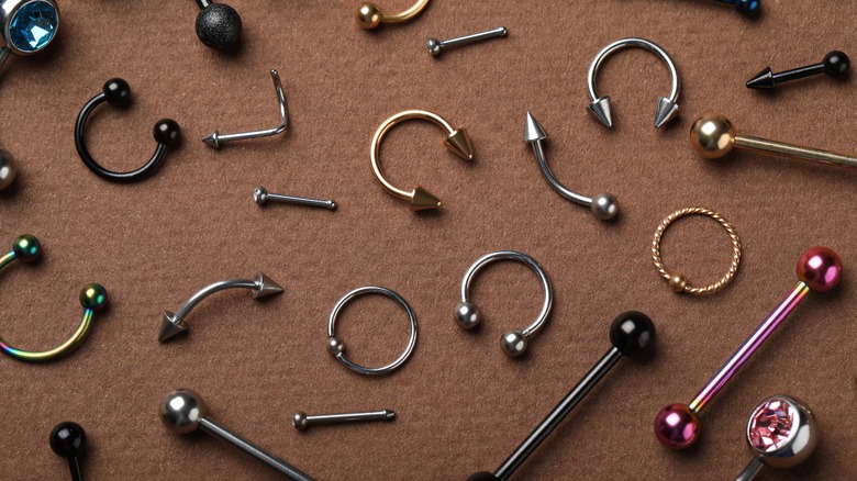 Body jewelry on a table