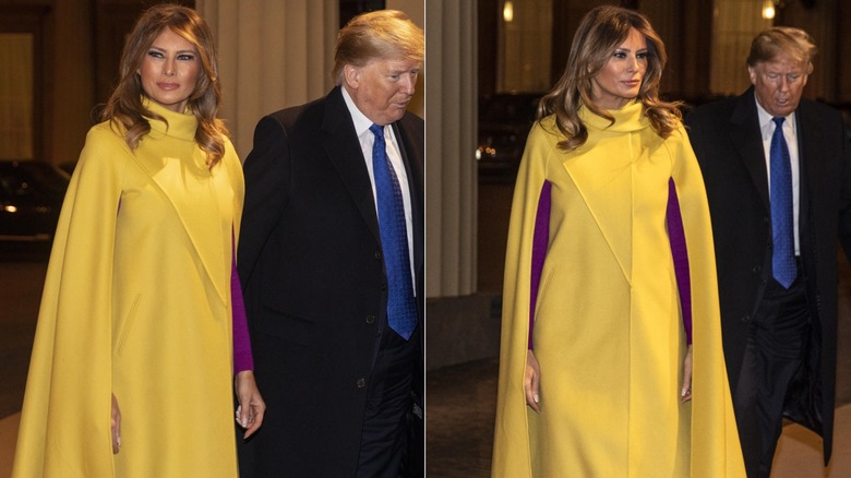 Melania in a schoolbus yellow cape dress many likened to a superhero outfit