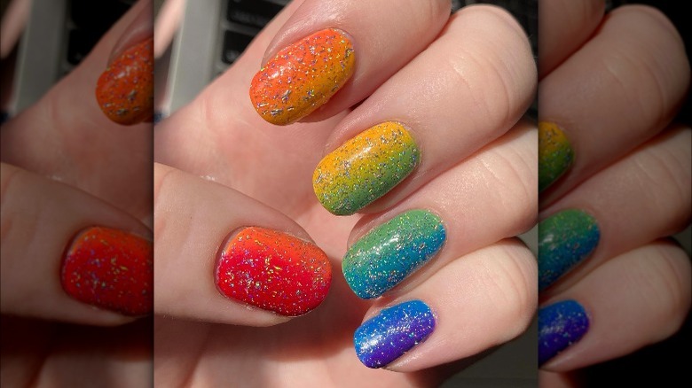 Rainbow glitter nails