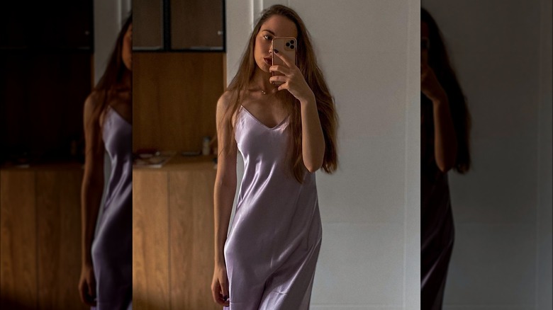 White silk slip dress outfit